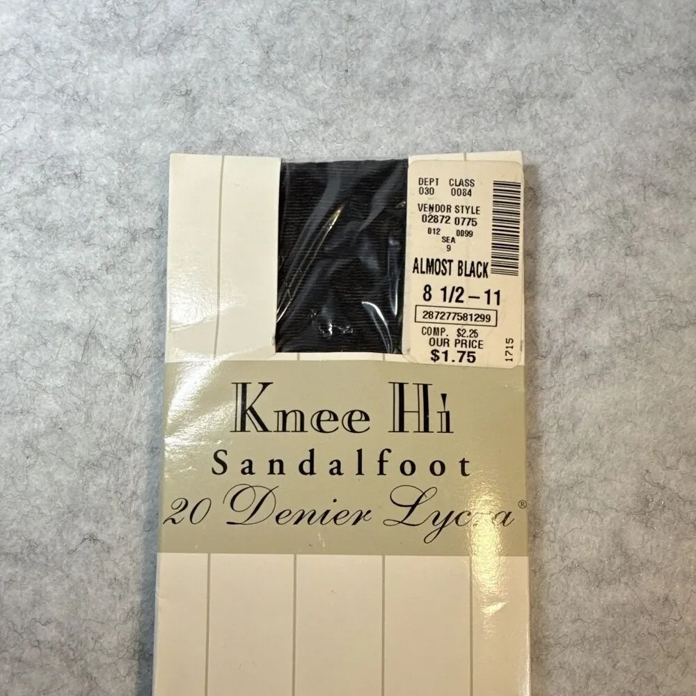 Vintage Hit or Miss Women Knee High Stockings Sheer 20 Denier Sandal Toe Black